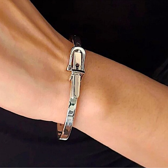 Sterling Silver Buckle Bracelet Bangle Adjustable Unisex Belt Geometric - Picture 3 of 6